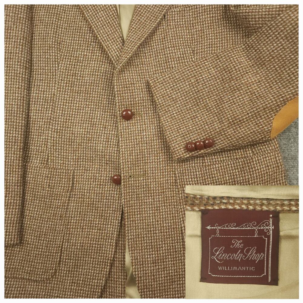 Vtg 80s Ivy Style Tweed Wool Barleycorn Sport Coat Mens 40R Elbow Patch Pocket - Picture 2 of 12
